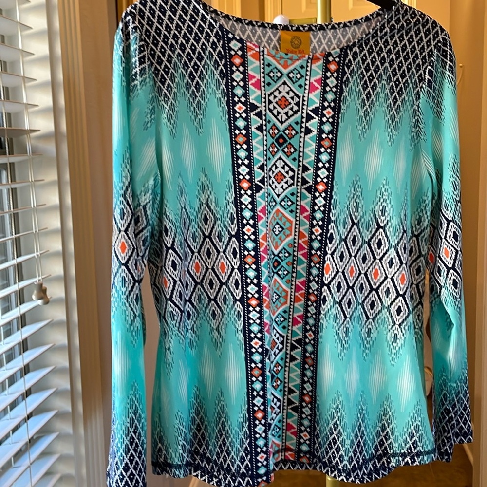 Ruby Rd. Southwestern Style Print Long Sleeve Pullover Top Size:  M